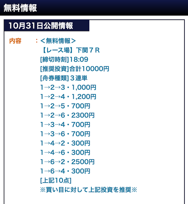 ウォーターフォールの2019/10/31の予想